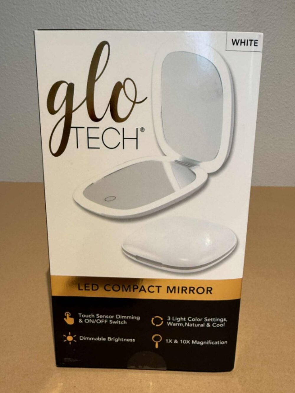Glo Tech LED Compact Mirror White 1X/10X Dimmable - BNIB & Sealed